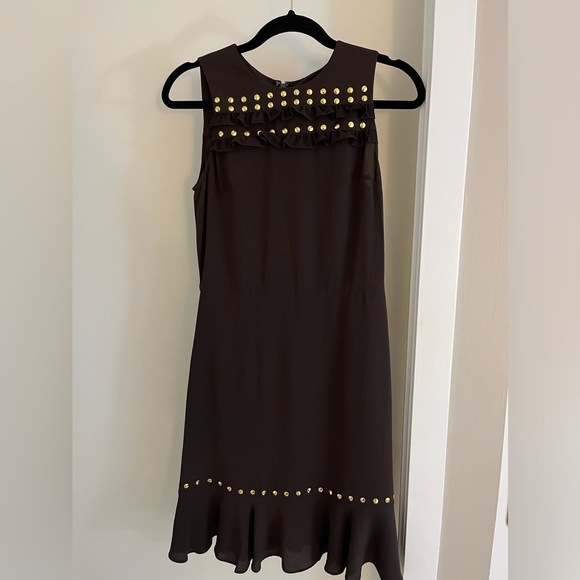 MICHAEL Michael Kors Studded Brown Ruffle-trim Sleeveless Flounce Dress Sz 2 - Picture 2 of 6